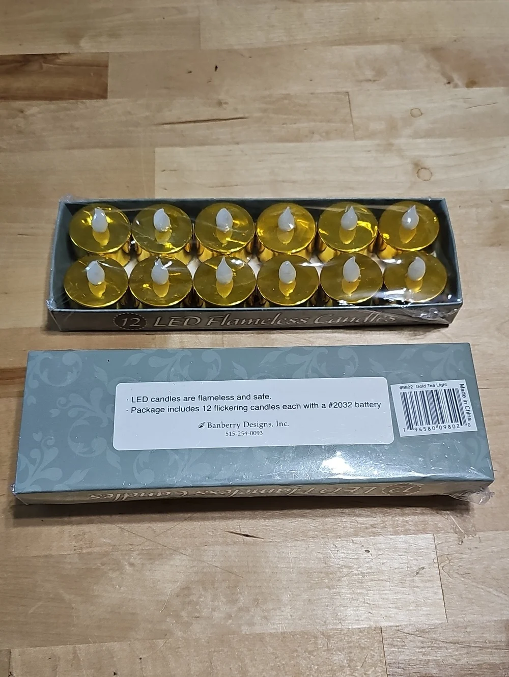 ​Lot of 8 Banberry Designs Gold Metallic LED Tea Lights Flameless Flickering Can